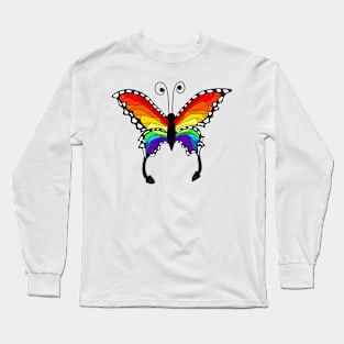 Rainbow Stained-Glass Style Butterfly Long Sleeve T-Shirt